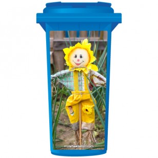 Friendly Scarecrow In A Yellow Bonnet Wheelie Bin Sticker Panel